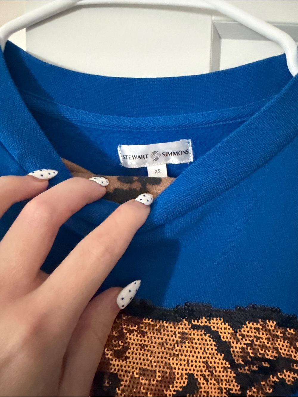 Bright Blue Crewneck Sweater with Orange Cat Graphic - Picture 2 of 2